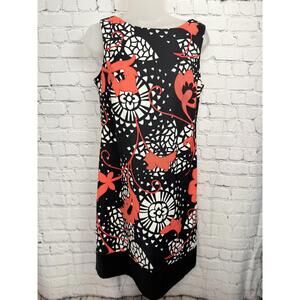 Alyx Ltd Womens Black Red White Floral Pattern Round Neck Above Knee Dress 8